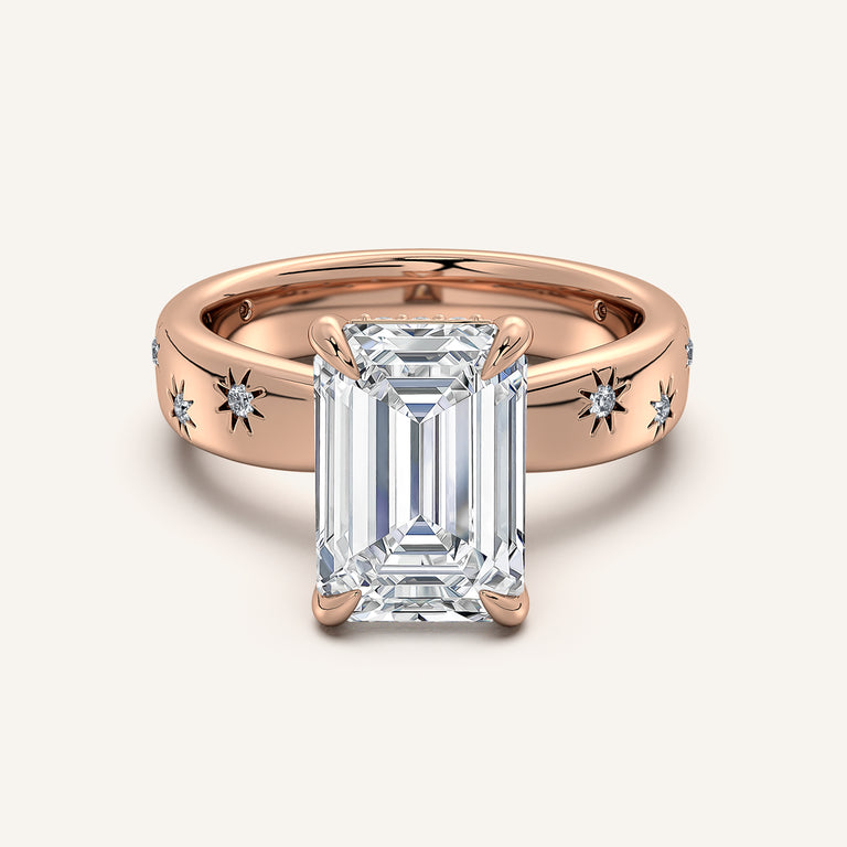 Image for Emerald Cut Celestial Engagement Ring | 18k Rose Gold