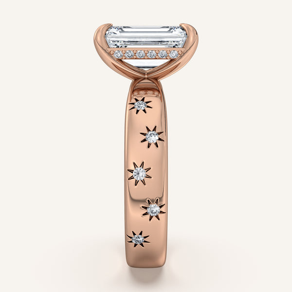 Emerald Cut Celestial Engagement Ring | 18k Rose Gold