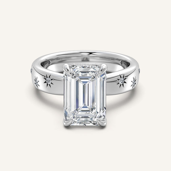Emerald Cut Celestial Engagement Ring | Platinum