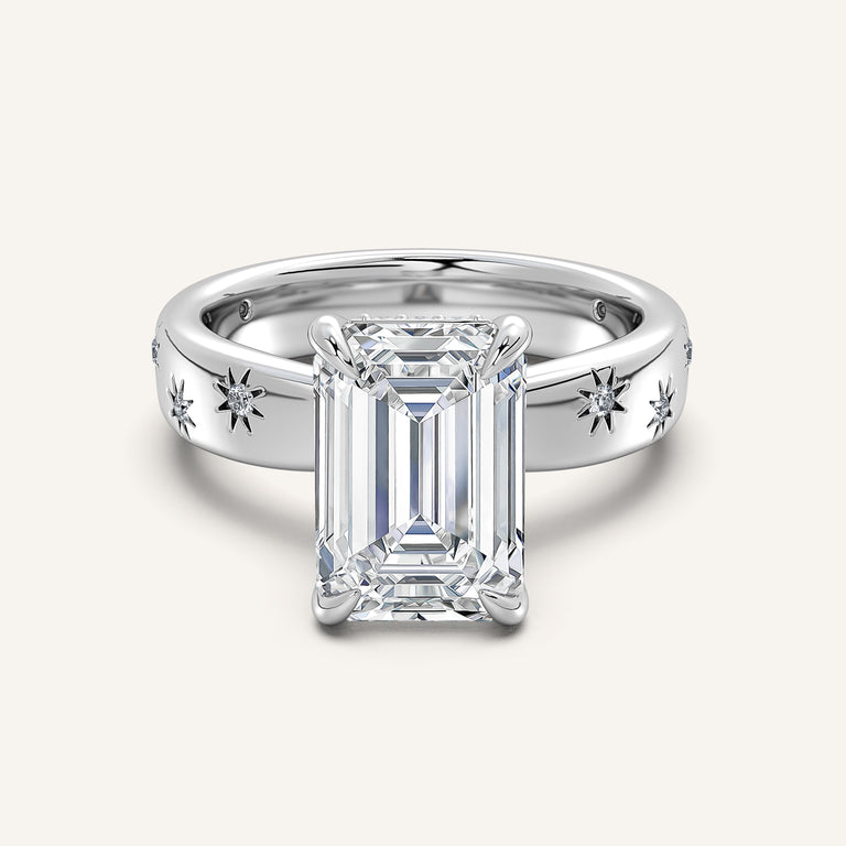 Image for Emerald Cut Celestial Engagement Ring | Platinum