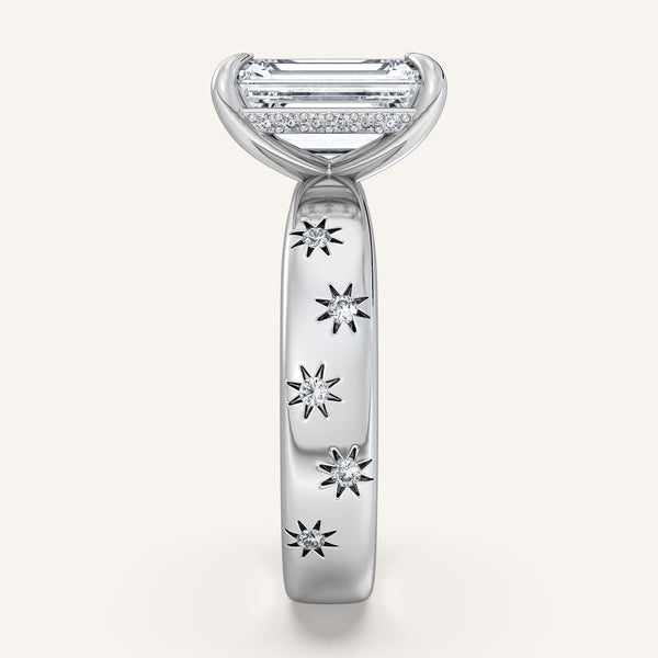 Emerald Cut Celestial Engagement Ring | Platinum