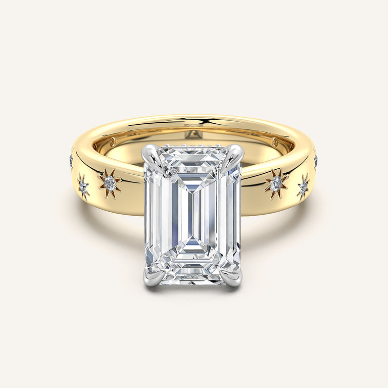 Image for Emerald Cut Celestial Engagement Ring | 18k Two Tone Gold
