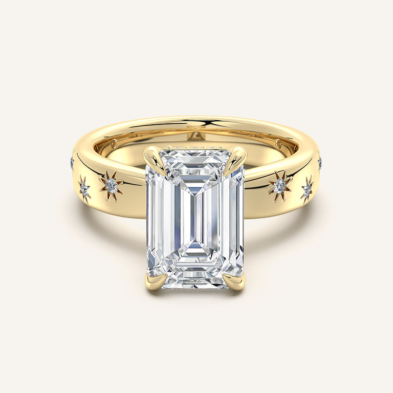 Image for Emerald Cut Celestial Engagement Ring | 18k Yellow Gold