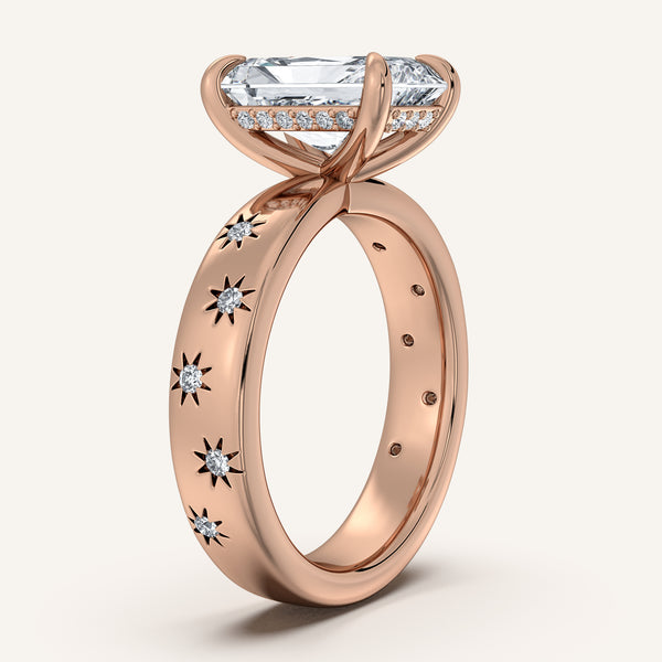 Radiant Cut Celestial Engagement Ring | 18k Rose Gold