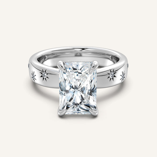 Radiant Cut Celestial Engagement Ring | 18k White Gold