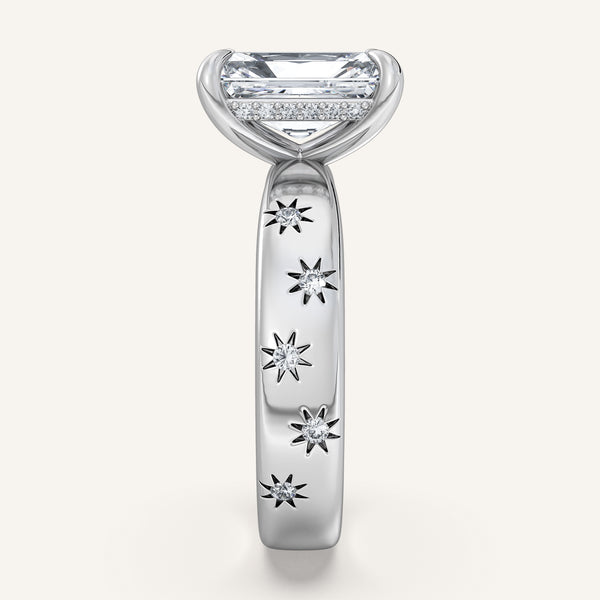 Radiant Cut Celestial Engagement Ring | 18k White Gold
