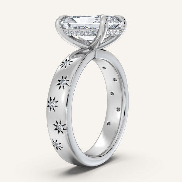 Radiant Cut Celestial Engagement Ring | 14k White Gold