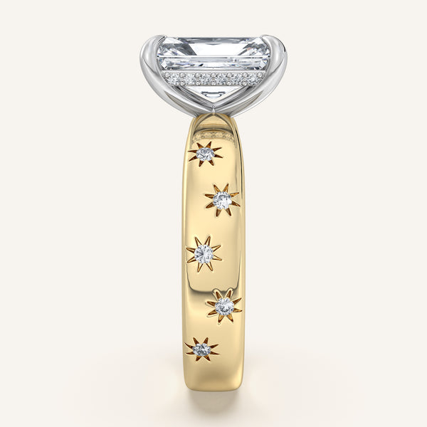 Radiant Cut Celestial Engagement Ring | 18k Two Tone Gold