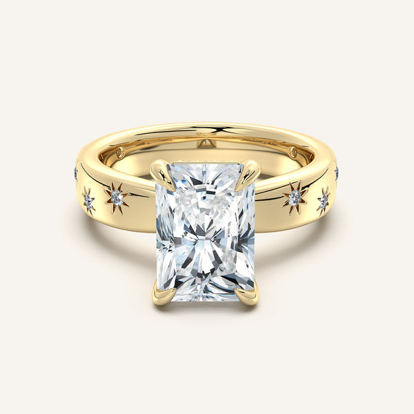 Radiant Cut Celestial Engagement Ring | 18k Yellow Gold