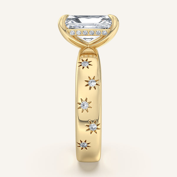 Radiant Cut Celestial Engagement Ring | 18k Yellow Gold