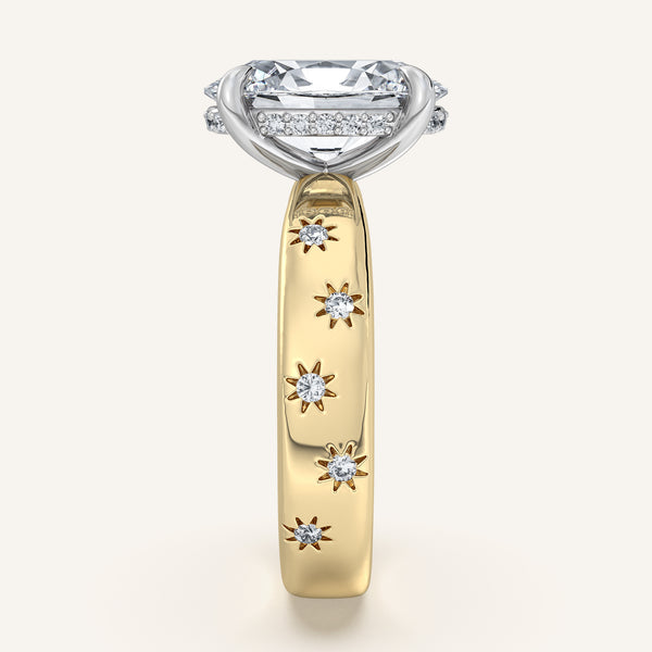 Oval Celestial Engagement Ring | 18k Two Tone Gold