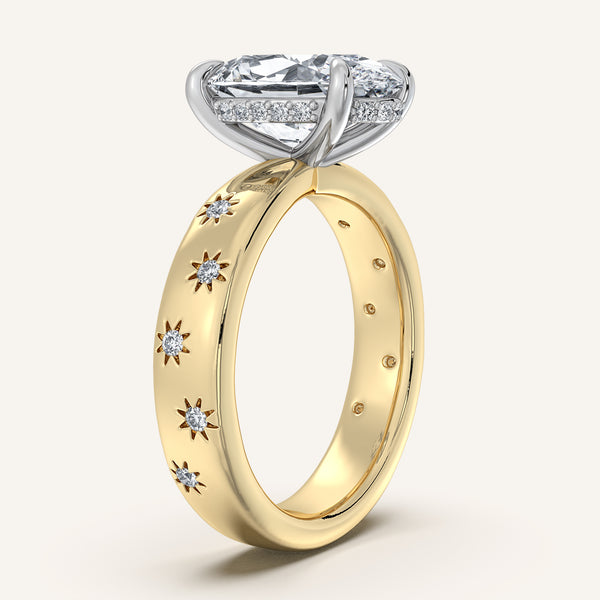 Oval Celestial Engagement Ring | 14k Two Tone Gold