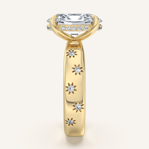 Oval Celestial Engagement Ring | 14k Yellow Gold