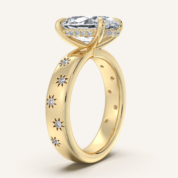 Oval Celestial Engagement Ring | 14k Yellow Gold