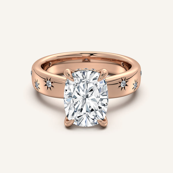 Cushion Cut Celestial Engagement Ring | 14k Rose Gold