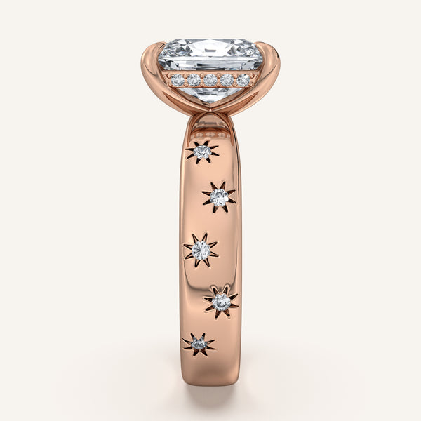 Cushion Cut Celestial Engagement Ring | 14k Rose Gold
