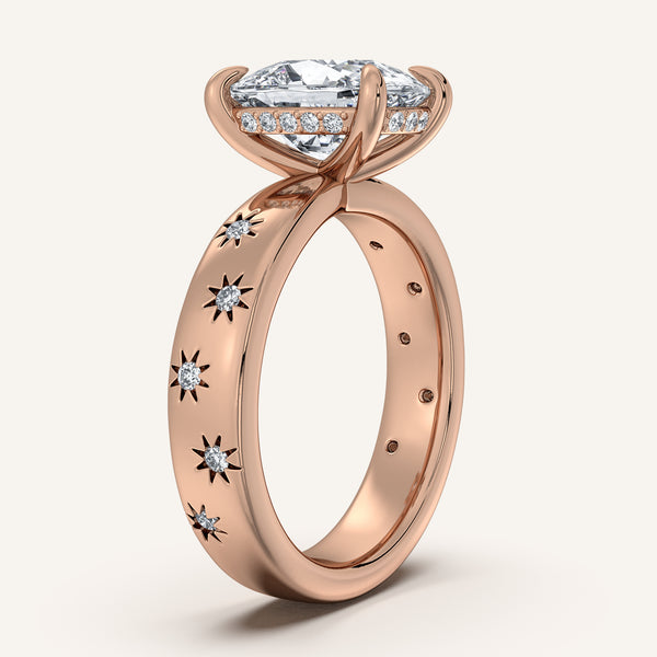 Cushion Cut Celestial Engagement Ring | 14k Rose Gold