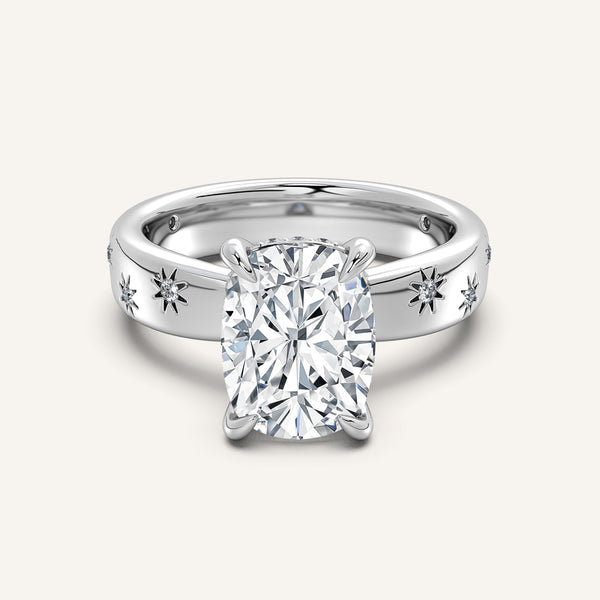 Cushion Cut Celestial Engagement Ring | 14k White Gold