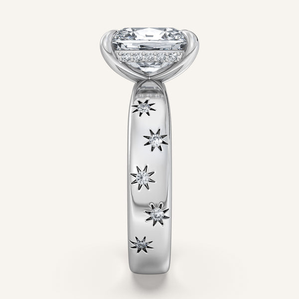 Cushion Cut Celestial Engagement Ring | 14k White Gold