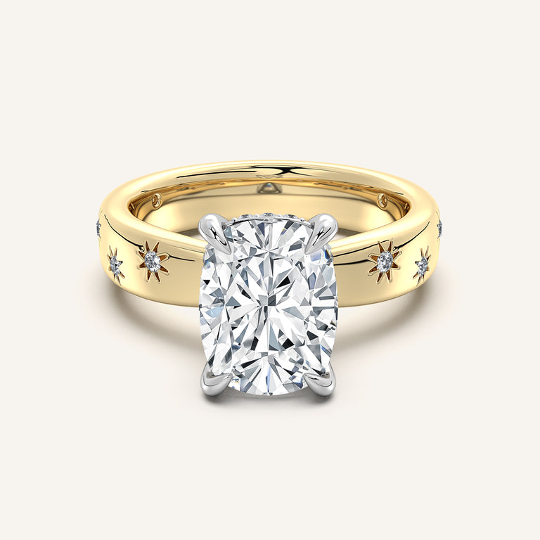 Image for Cushion Cut Celestial Engagement Ring | 18k Two Tone Gold