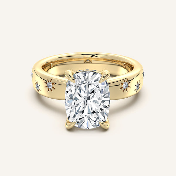 Cushion Cut Celestial Engagement Ring | 18k Yellow Gold