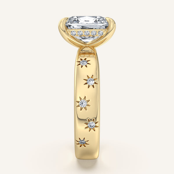 Cushion Cut Celestial Engagement Ring | 18k Yellow Gold