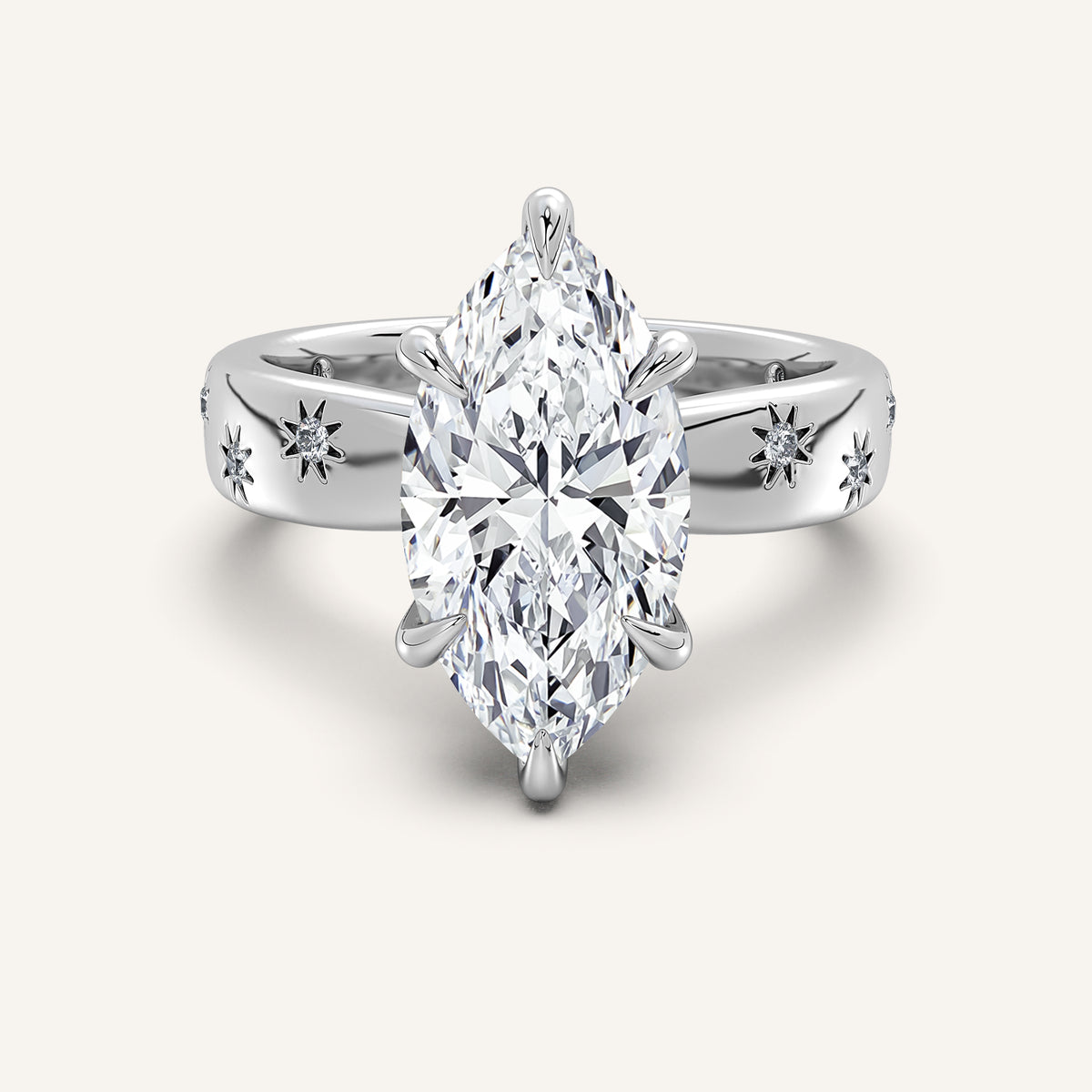 Marquise Celestial Engagement Ring in Platinum or White Gold
