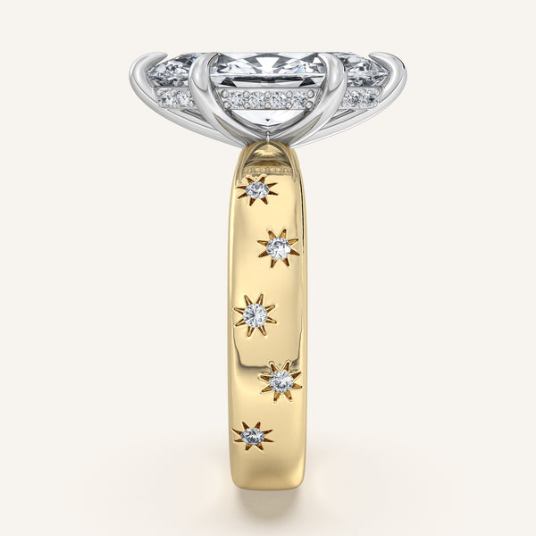 Marquise Celestial Engagement Ring | 18k Two Tone Gold