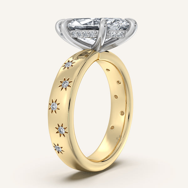 Marquise Celestial Engagement Ring | 14k Two Tone Gold