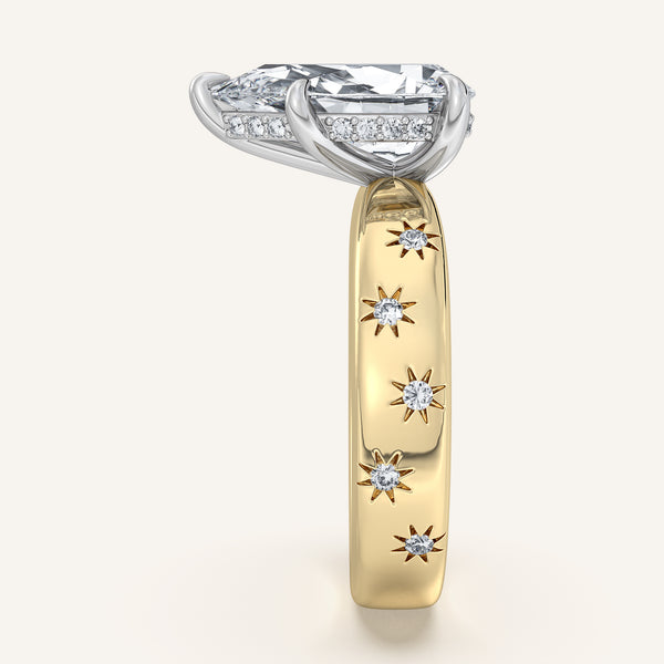 Pear Shape Celestial Engagement Ring | 18k Two Tone Gold