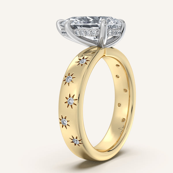 Pear Shape Celestial Engagement Ring | 18k Two Tone Gold