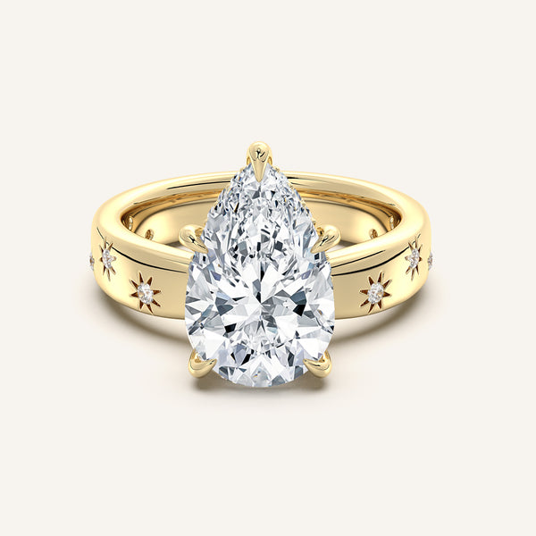 Pear Shape Celestial Engagement Ring | 18k Yellow Gold