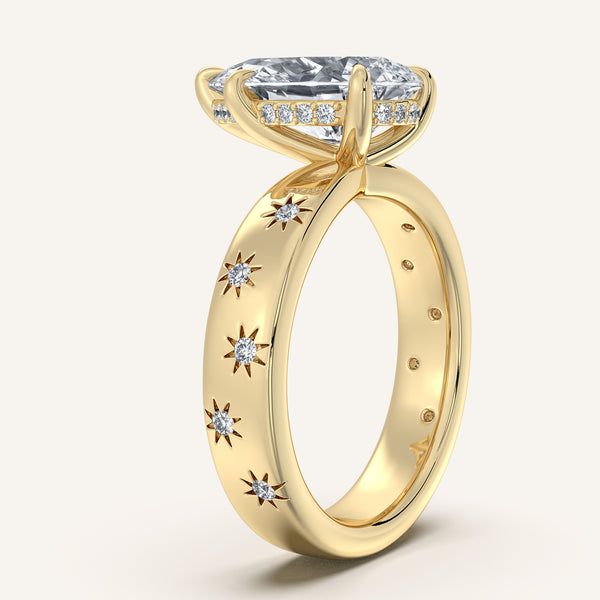 Pear Shape Celestial Engagement Ring | 18k Yellow Gold