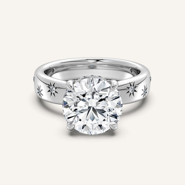 Round Celestial Engagement Ring | 18k White Gold