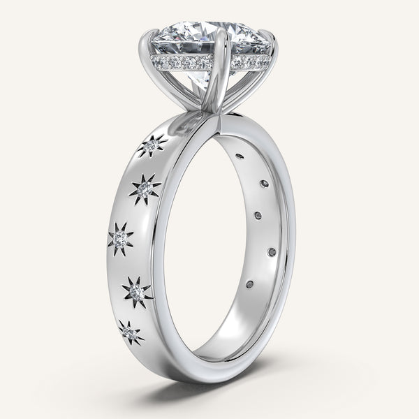 Round Celestial Engagement Ring | 18k White Gold