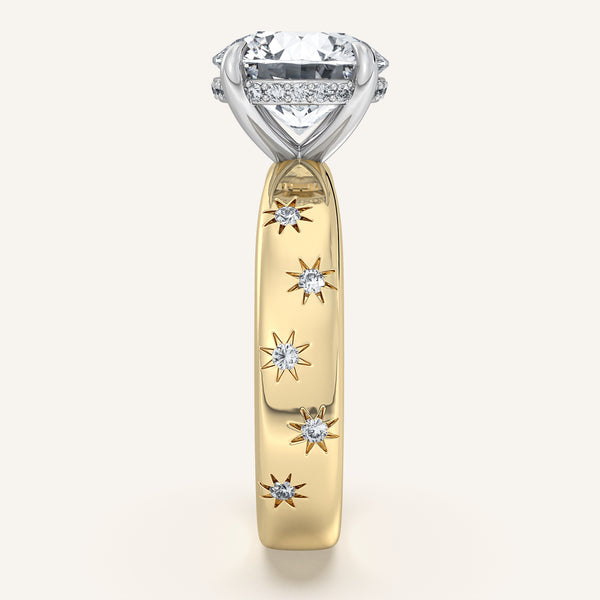 Round Celestial Engagement Ring | 18k Two Tone Gold