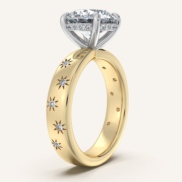 Round Celestial Engagement Ring | 14k Two Tone Gold