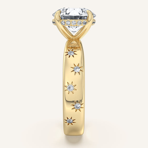 Round Celestial Engagement Ring | 18k Yellow Gold