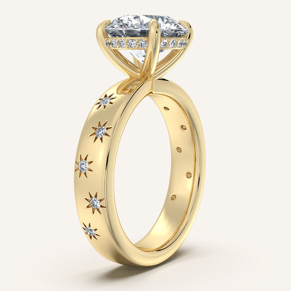 Round Celestial Engagement Ring | 14k Yellow Gold
