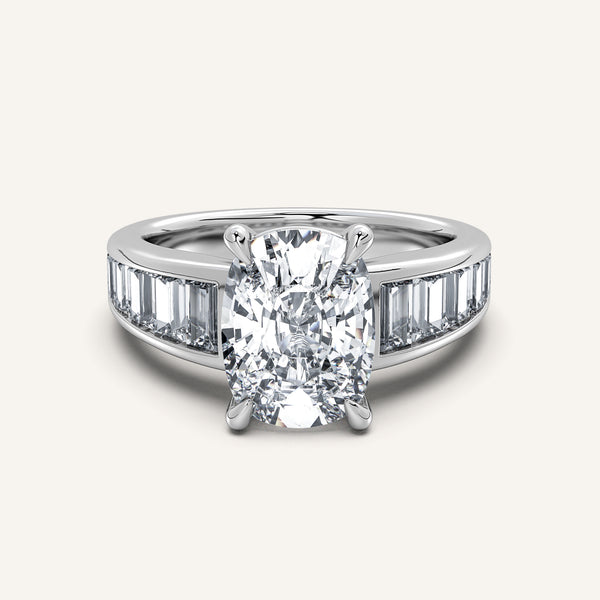 Cushion Cut Art Deco Engagement Ring | 14k White Gold
