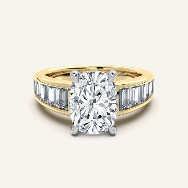 Cushion Cut Art Deco Engagement Ring | 18k Two Tone