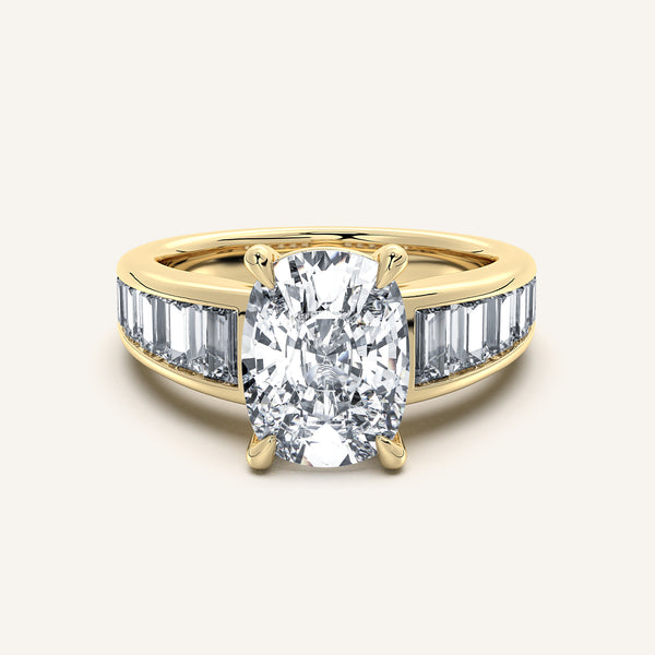 Cushion Cut Art Deco Engagement Ring | 14k Yellow Gold