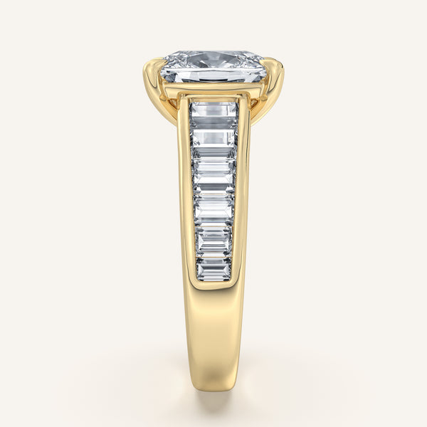 Cushion Cut Art Deco Engagement Ring | 14k Yellow Gold