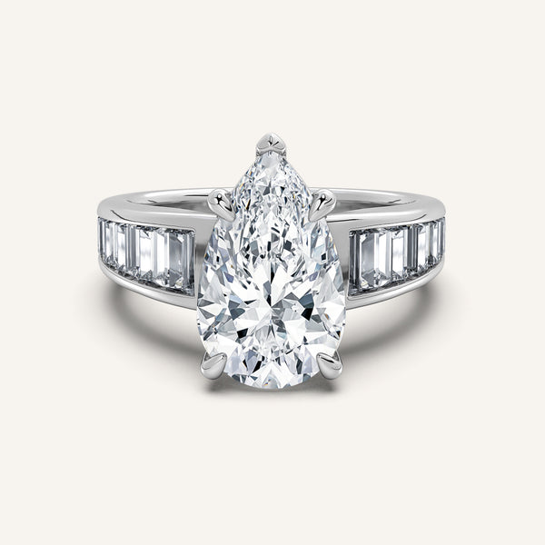 Pear Shape Art Deco Engagement Ring | 14k White Gold