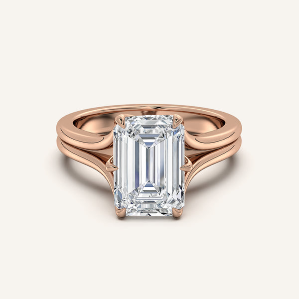 Emerald Cut Double Gold Band Tulip Engagement Ring | 18k Rose Gold