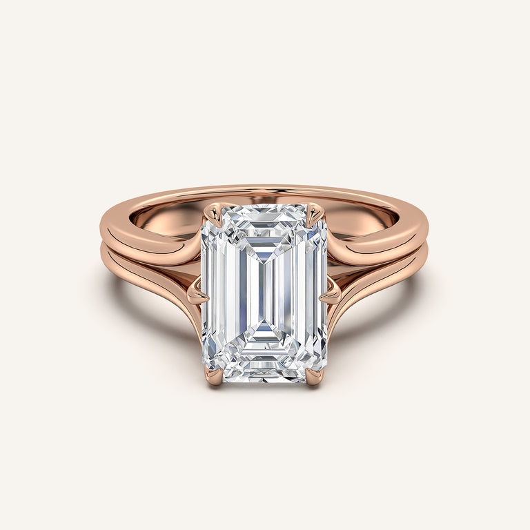 Image for Emerald Cut Double Gold Band Tulip Engagement Ring | 18k Rose Gold