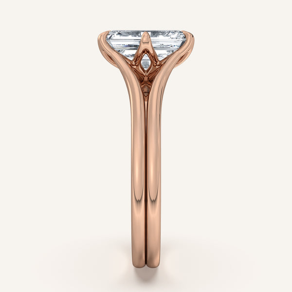 Emerald Cut Double Gold Band Tulip Engagement Ring | 18k Rose Gold