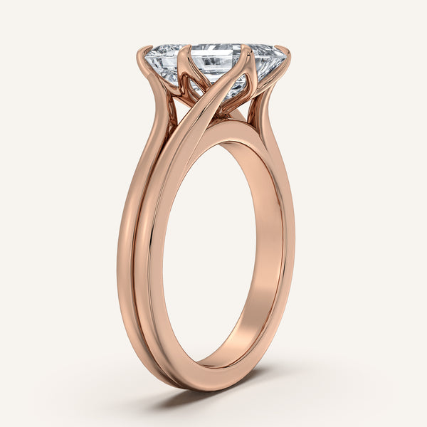 Emerald Cut Double Gold Band Tulip Engagement Ring | 14k Rose Gold