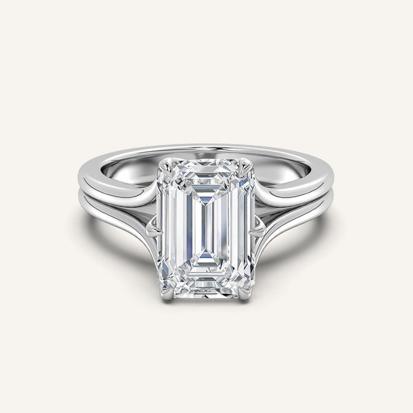 Emerald Cut Double Gold Band Tulip Engagement Ring | Platinum