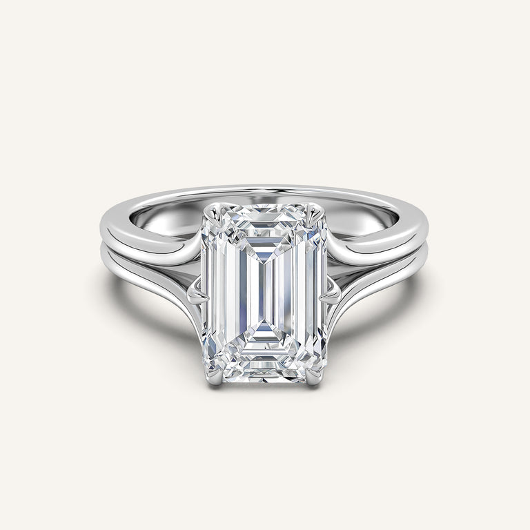 Image for Emerald Cut Double Gold Band Tulip Engagement Ring | Platinum